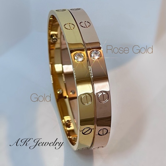 💎LUXURY ROSE (Diamond Style) GOLD Plated Screw & CZ Stones Bangle, Bracelet - Picture 3 of 4